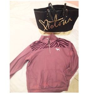 BUNDLE - PINK Quarter-Zip Sweatshirt & Large Tote